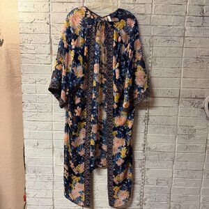 Xhilaration Floral Boho Kimono XXL Navy Sheer Duster Cardigan Cover Up